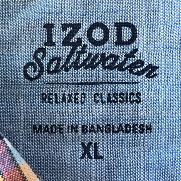 Izod Saltwater Relaxed Classics Shirt Men XL Orange Plaid Button Down Pocket - Picture 3 of 12